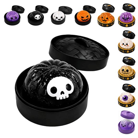 Halloween Ghost Dumpling Squishy, Dumplings Squishies with Steamer Stress Balls, Elastic Stretch Fidget Sensory Toy, Office Desk Stress Relief Halloween Birthday Gift A2-1PCS