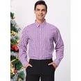 thumbnail image 2 of Camisa a cuadros para hombre, ajuste regular, con botones, manga larga, vestido, camisas a cuadros Blanco morado L, 2 of 6