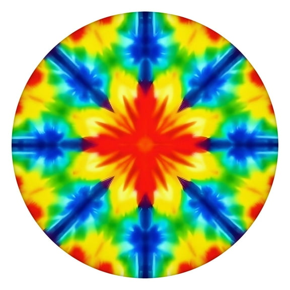 Rainbow Tie Dye Mandala Pattern Round Fitted Tablecloth with Elastic Edge,Dining Table Cover Waterproof,Outdoor Round Tablecloth for Camping,Dining,Indoor and Outdoor