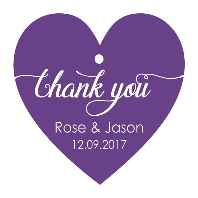100 PCS Personalized Wedding Favor Gift Tags Thank You Custom Made Heart Shape Hang Tags