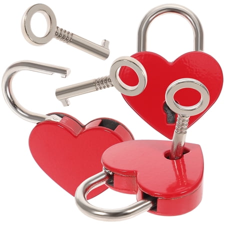 WHAMVOX Heart Shaped Zinc Alloy Lock with Key for Decoration Red Creative and Durable 3 Sets