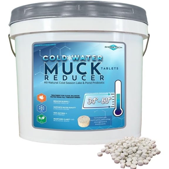 Cold Water Muck Reducer for Lake & Pond - Eco-Friendly Psychrophilic Bacteria and bio-stimulants Designed for Spring, Winter & Fall Lake and Pond Sludge Treatment. (10 lbs)