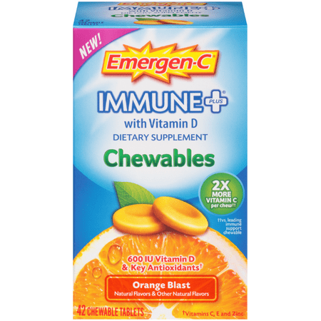 - Emergen-C Immune+ Chewables System Support Dietary Supplement Tablet With 600 IU Vitamin D (Orange Blast Flavor, 42 Count)