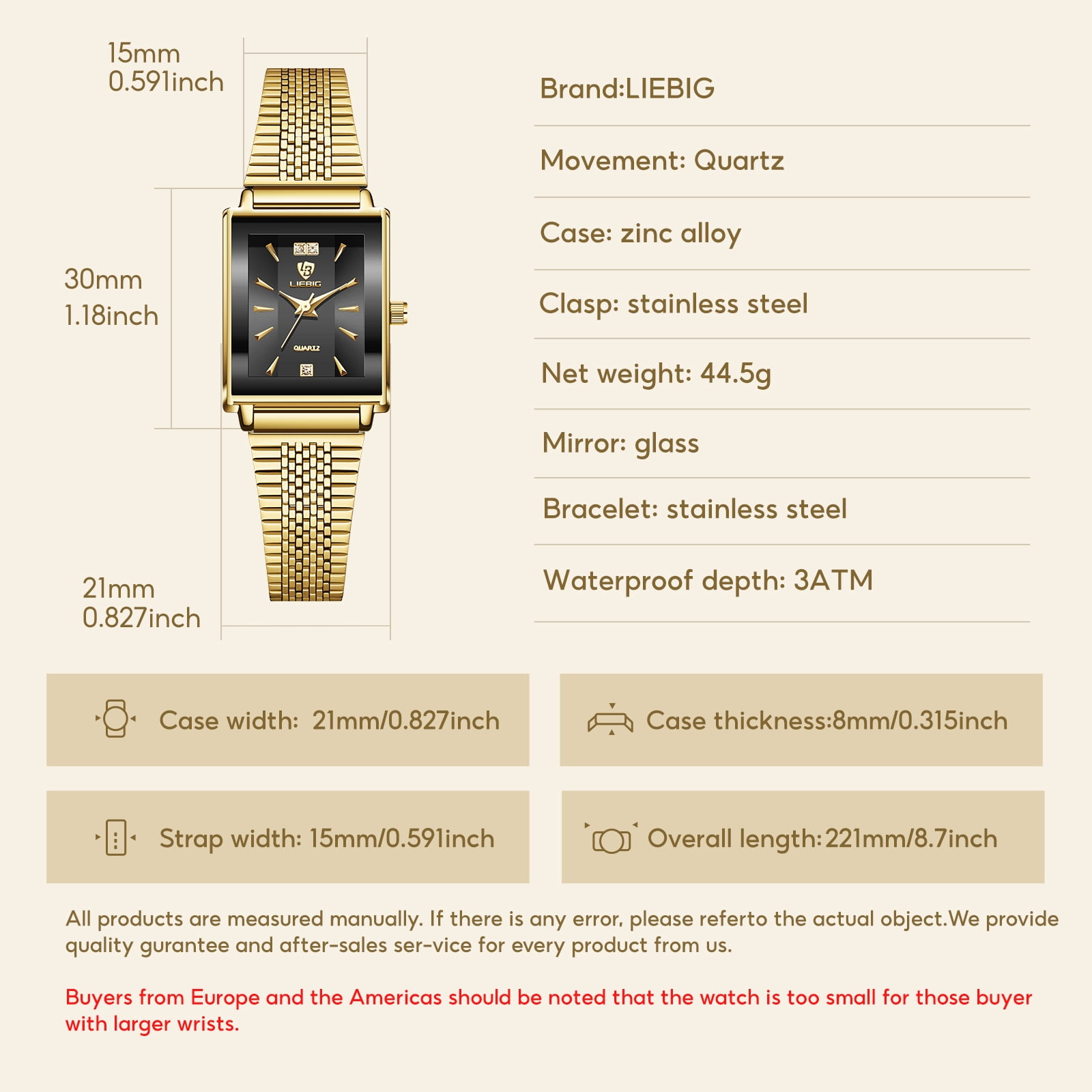 LIEBIG Gold Watches for Women Dainty Elegant Womens Watch Classic Vintage Fashion Square Ladies Quartz Watch Gifts