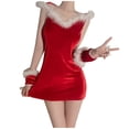 thumbnail image 2 of pstuiky Christmas Dresses Women,Solid Color V-Neck Sleeveless Mini Dress Set Casual Fall A-Line Dresses for Cocktail Party Hooded Dress Suit, 2 of 10