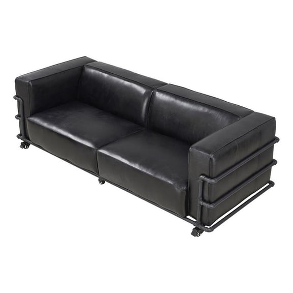 Pemberly Row Contemporary Industrial Top Grain Italian Leather Sofa in Slate