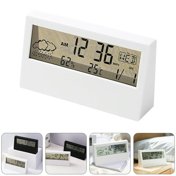 MUSEYA Bedside Alarm Clock Bedroom Table Electronic Clock White Coated Glass Large Font Display 1Set