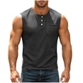 thumbnail image 5 of Men's Waffle Knit Henley Tank Top, Button Front with Chest Pocket, Breathable Sleeveless Shirt for Gym, Workouts and Muscle Fit Casual Wear, Big and Tall Sizes S-3XL Dark Gray, 5 of 9