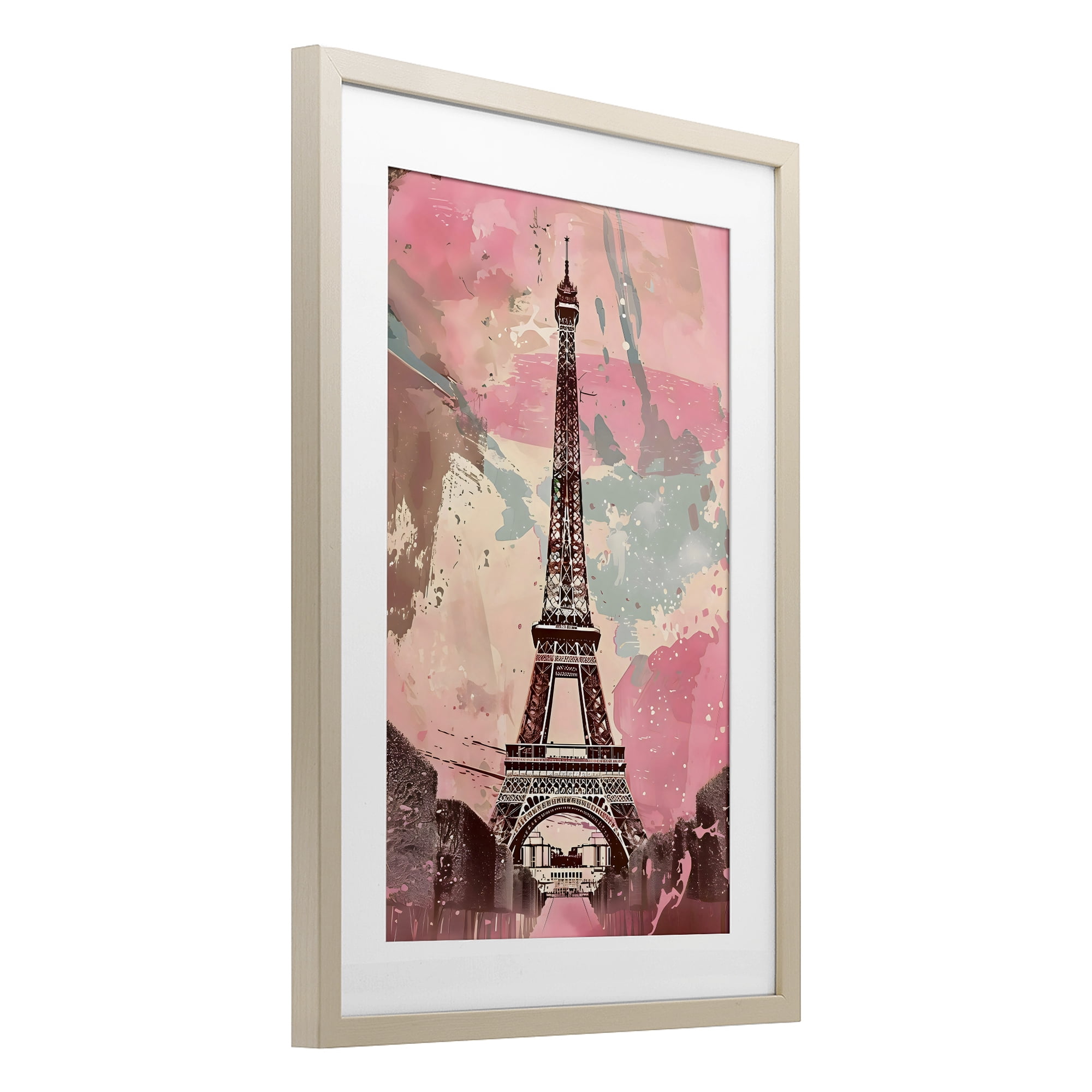 Stupell Industries Parisian Tower Pink & Blue Birch Framed Print Under Glass, design by Creative Studio