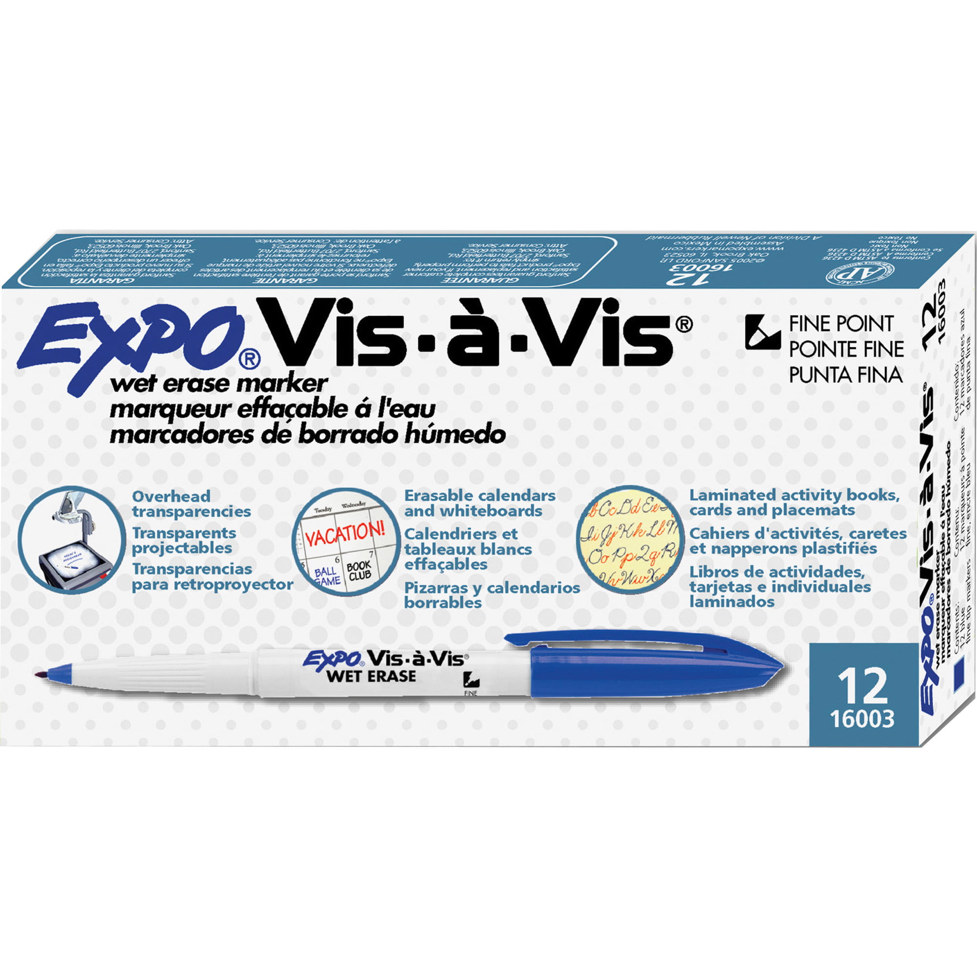 EXPO Vis-A-Vis Wet-Erase Overhead Transparency Markers Fine Point Value Pack