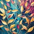 thumbnail image 2 of Leaves Ablaze - Golden Teal Folige Canvas Wall Art, 2 of 2