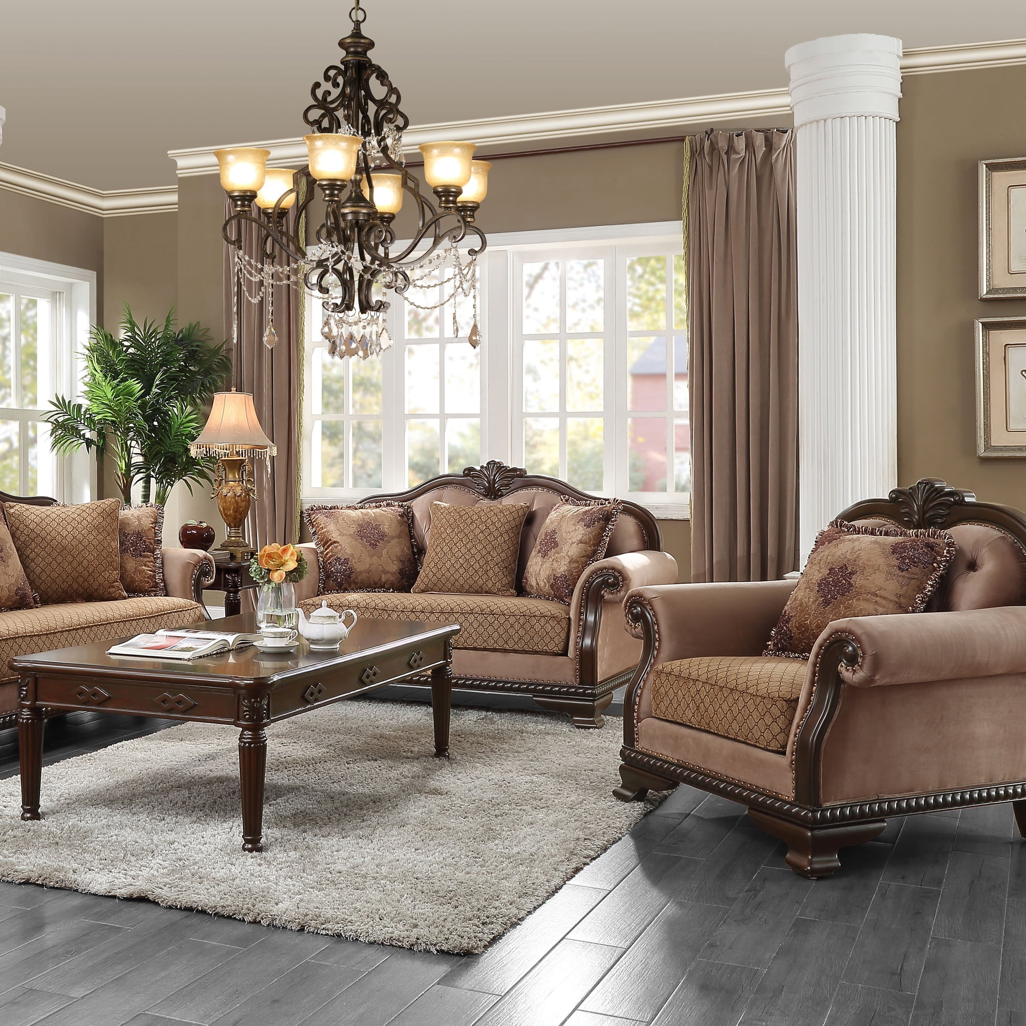 Acme Chateau De Ville Loveseat with 3 Pillows in Espresso