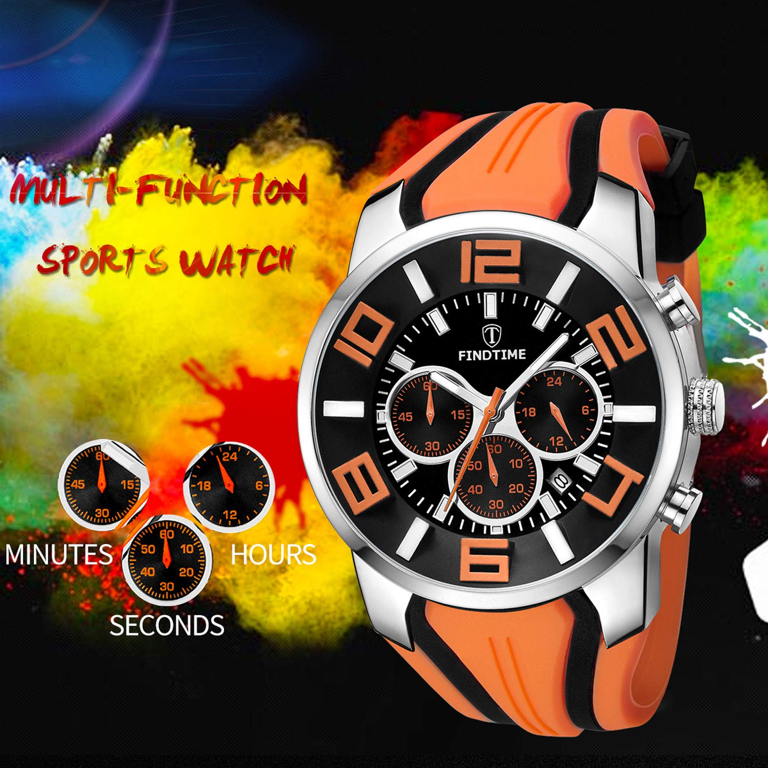 Black Mens Orange Watch | Gifts for Men | Leather Watch | Christmas Gift | Birthday | Father | Mens Watches Unique | Boyfriend | Husband 