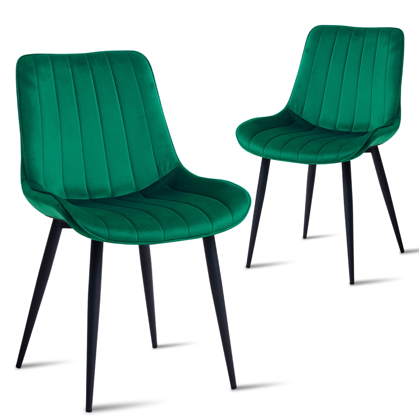 Velvet Dining Chairs Set of 2, Modern Upholstered Armless Kitchen Chair with Metal Legs for Bedroom Living Waiting Room, Green