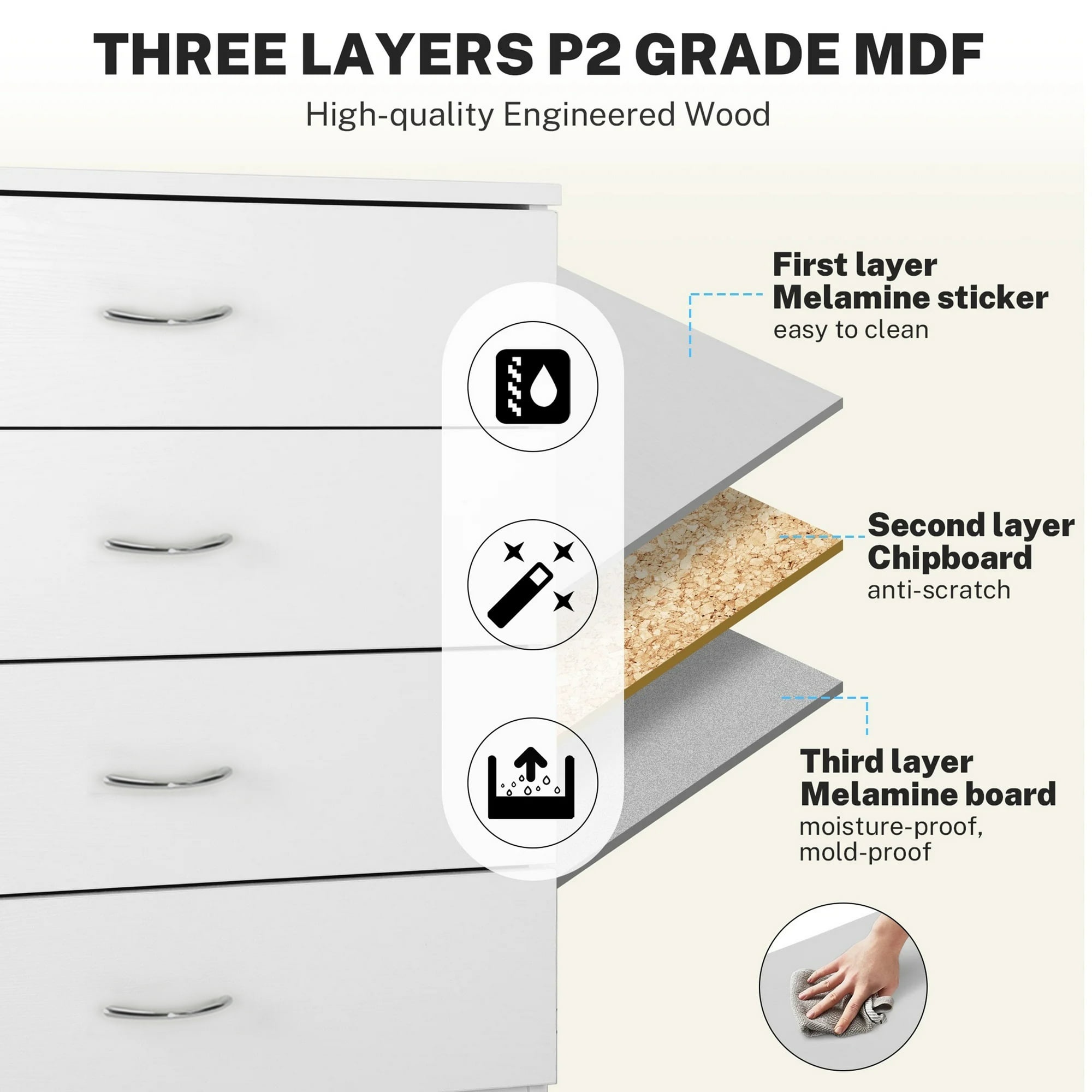 Enyopro 4 Drawer Dresser for Bedroom, White Wooden Chest of Drawers, Modern 4 Drawer Chest Storage Dresser for Closet, Living Room, Hallway