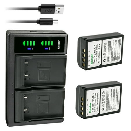 Kastar 2-Pack Battery and LTD2 USB Charger Compatible with Olympus OM SYSTEM BLX-1 Lithium-Ion Battery  Olympus OM System BCX-1 Lithium-Ion Battery Charger  Olympus OM System OM-1 Mirrorless Camera
