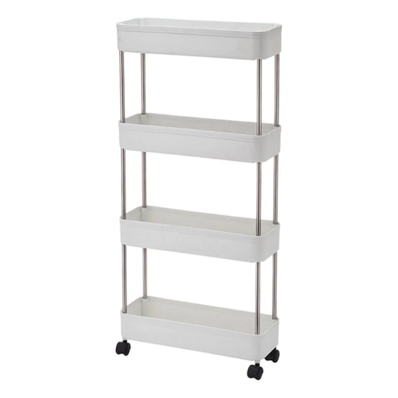 15cm Narrow Rolling Cart – 4-Tier Slim Storage Shelf with Wheels for Kitchen, Bathroom, Toilet Organizer (40x15x7cm, White Space-Saving Cabinet, Recess Shelf Unit)