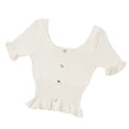 thumbnail image 3 of Camiseta de punto para mujer, manga corta, cuello cuadrado, corte ajustado, botón superior, blanco Advancent  AP001523-04B, 3 of 7