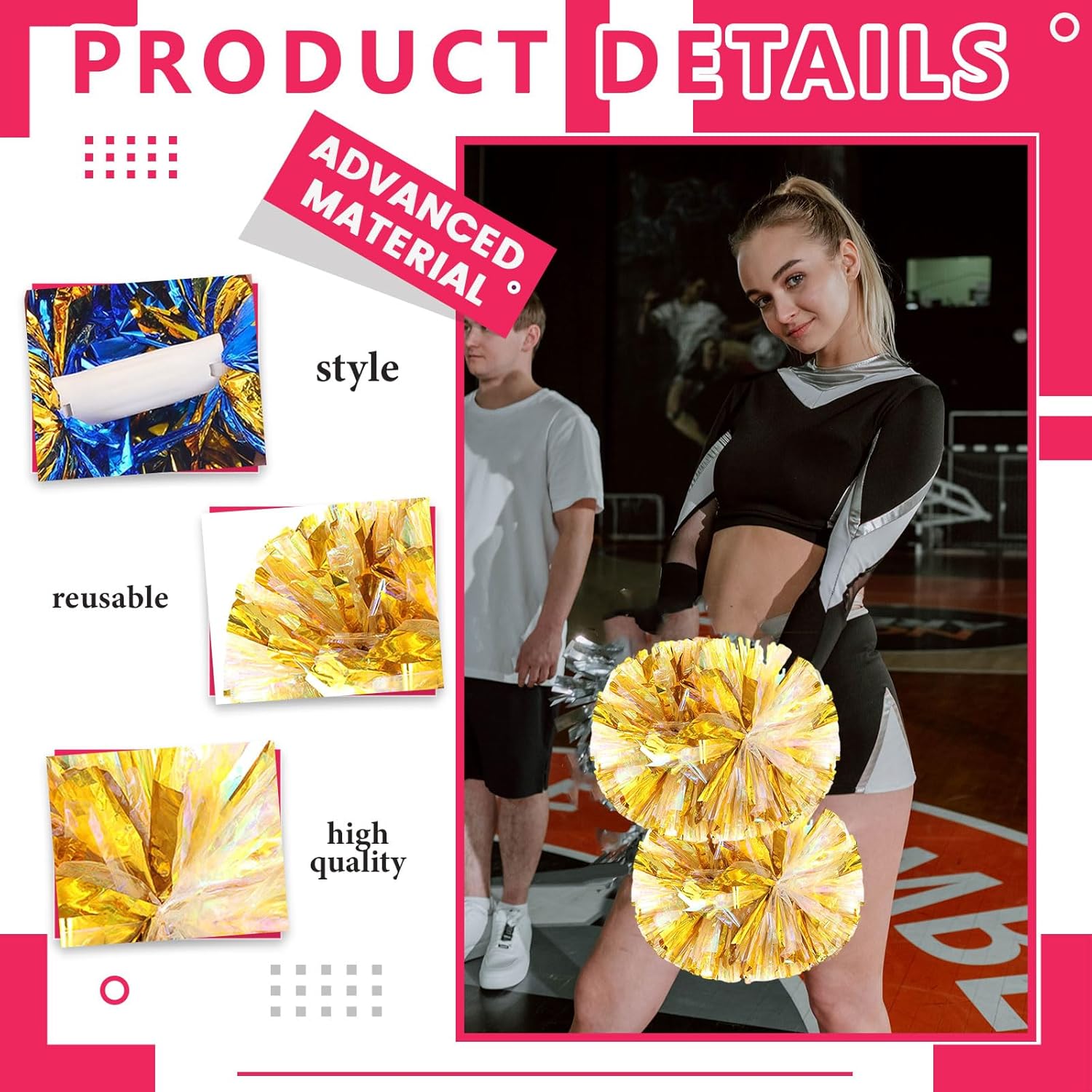 20 PCS pom poms Cheer, 13.8inch Sports Dance for Sports Team Spirit Cheering with Handle