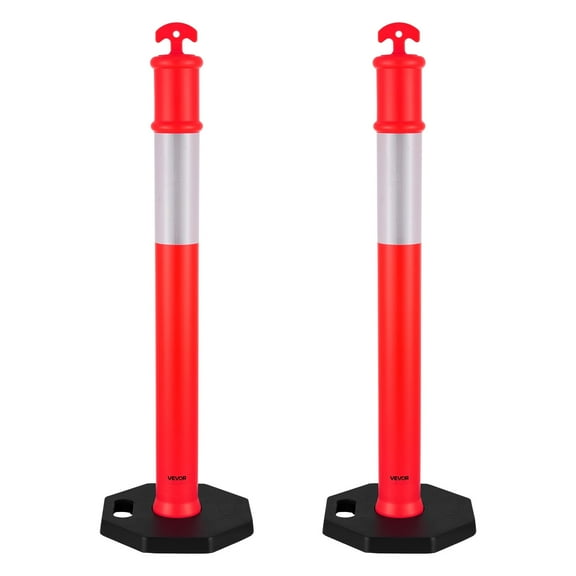 VEVOR 2 Pack Traffic Delineator Posts, 48 inches Traffic Safety Cones with Weighted Base and Reflective Strips, Heavy Duty Delineator Posts for Construction Site, Parking Lot, Crowd Control, Red