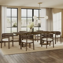 Christopher Knight Home 7-Piece Dining Set with 95" Wood Table, Rattan Barrel Back Upholstered Chairs, Walnut Beige