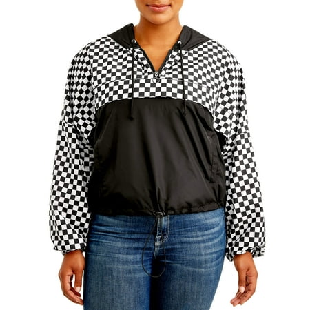 No Boundaries Juniors' Plus Size Printed and Solid Popover Windbreaker Jacket