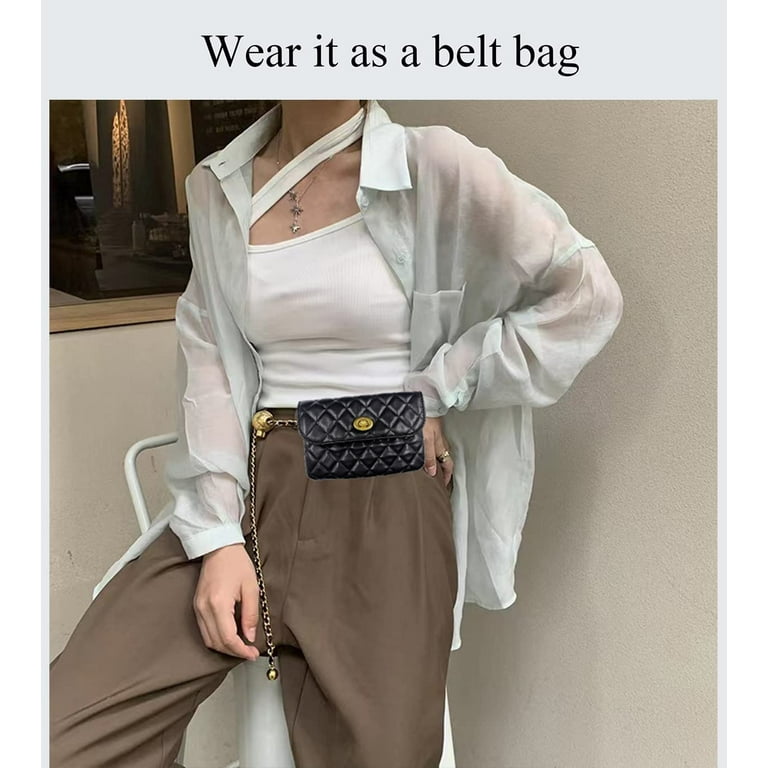 OSLEI Leather Chain Belt Bag for Women Crossbody Waist Purse Fanny Pack  Fashion Evening Clutch Mini Handbag Detachable 