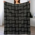 thumbnail image 4 of Black Woven Texture Print Flannel Blanket Lightweight Blanket for Couch Sofa Bed, Super Soft Cozy Print Warm Blanket, 4 of 7
