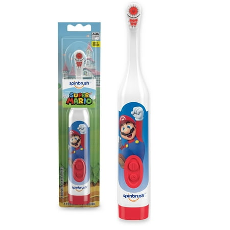 Super Mario Kids Spinbrush Electric Toothbrush, Battery Powered, Ages 3+, Soft Bristles