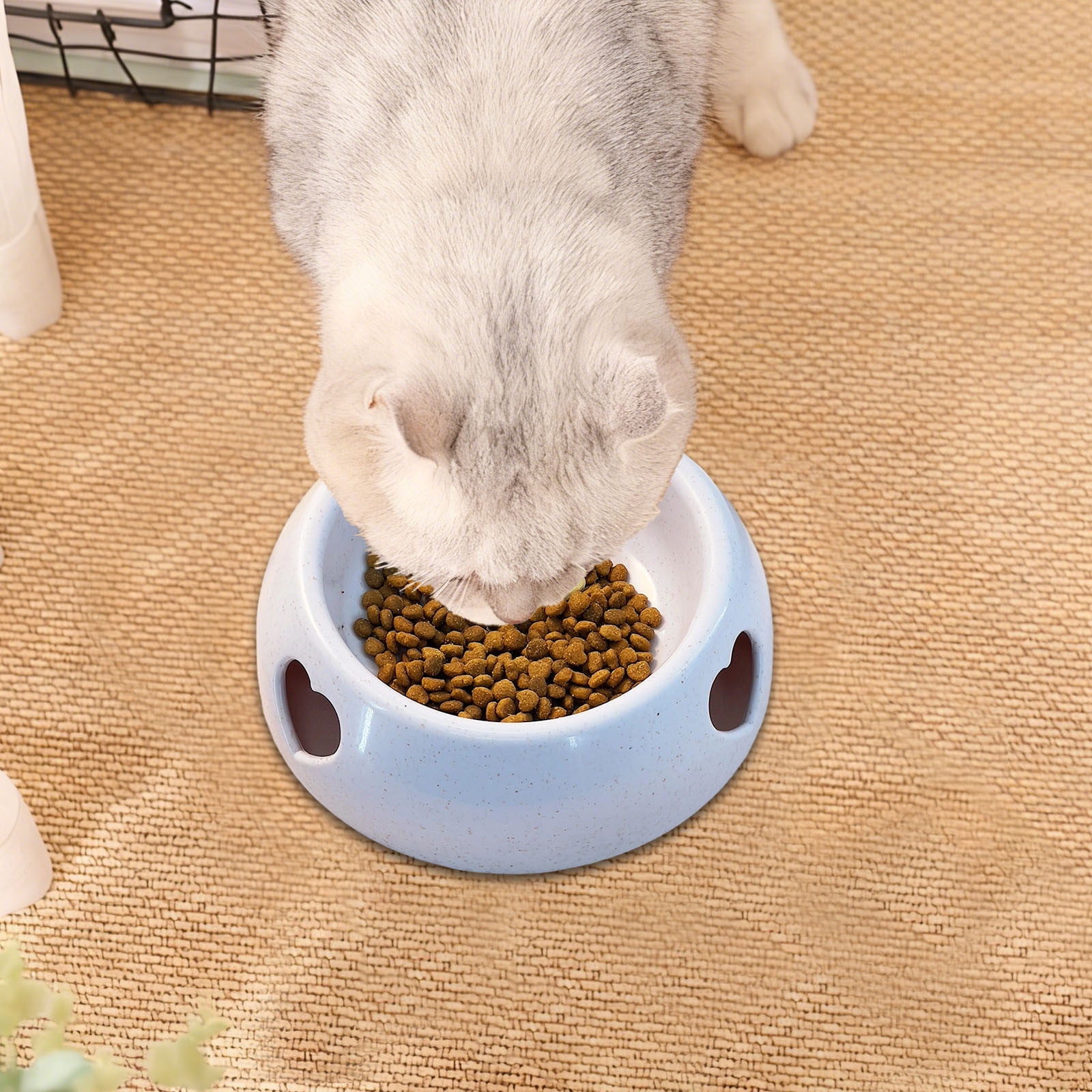 Non Slip Dog Bowl Anti Tip Pet Bowl with Rubber Base, Whisker Friendly Wide Shallow Cat Dish, BPA-Free Plastic Dishwasher Safe for Medium Large Dogs Cats, Gray