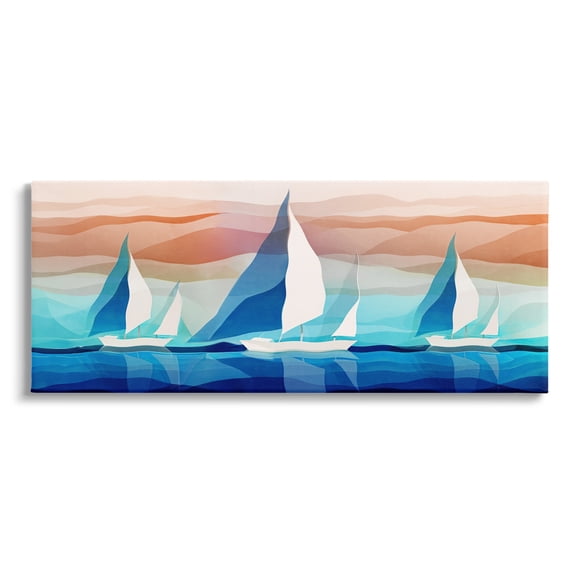 Stupell Industries Geometric Sailboats Scenery Transportation Painting Gallery Wrapped Canvas Art Print Wall Art, 24 x 10