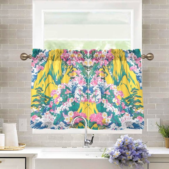 Yayeee Kitchen Curtains Tier Pair Light Filtering 27"x36" Rod Pocket Short Cafe Window Panel, Green Mountains