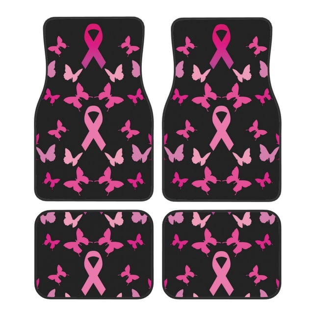 Balery Breast Cancer Juego de 4 Alfombrillas para Auto, Revestimientos de Caucho Resistente, Diseño Antideslizante