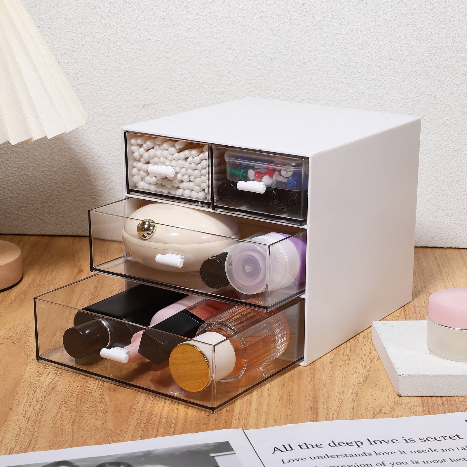 DEEPCRAFF Plastic Desk Drawer Organizer with Three Layers and Four Drawers for Office Storage