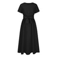 thumbnail image 4 of POTETI Womens Dresses Black Vintage Dress for Women Summer Crew Neck Solid Color Wrinkle Dress Boho Dresses for Women, 4 of 6