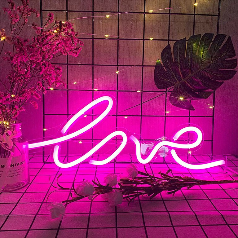 Rosnek 7'' x 17.7'' x 0.55'' LED Neon Light Sign with Motion - 'love' (Pink)  