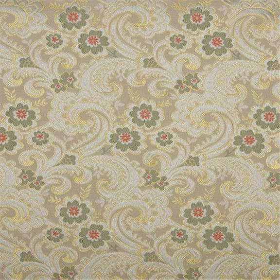 Designer Fabrics 54 in. Wide Gold- White- Red And Green- Paisley Floral Brocade Upholstery Fabric