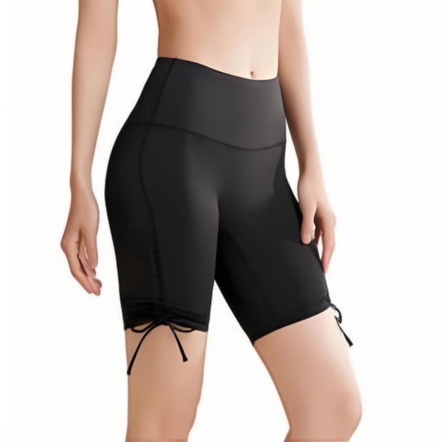 Plebaso Womens Yoga Shorts Side Drawstring Stretch Short Leggings High Waisted Running Workout Shorts
