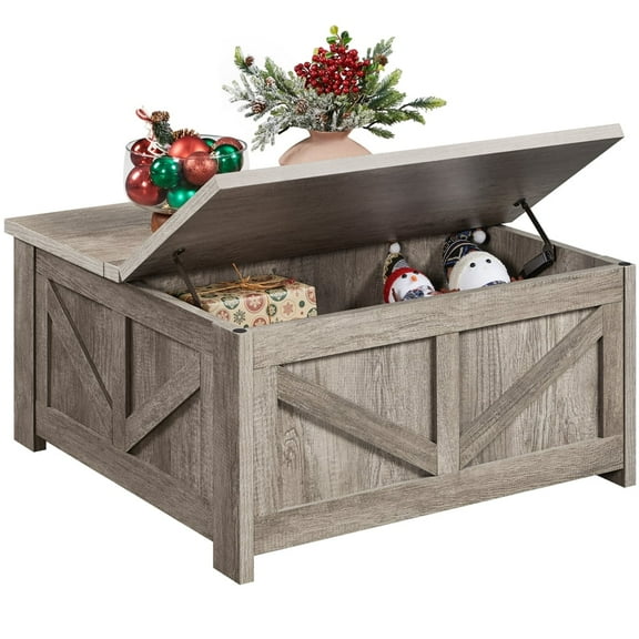 Yaheetech Wooden Lift Top Coffee Table With Hidden Compartments, Gray