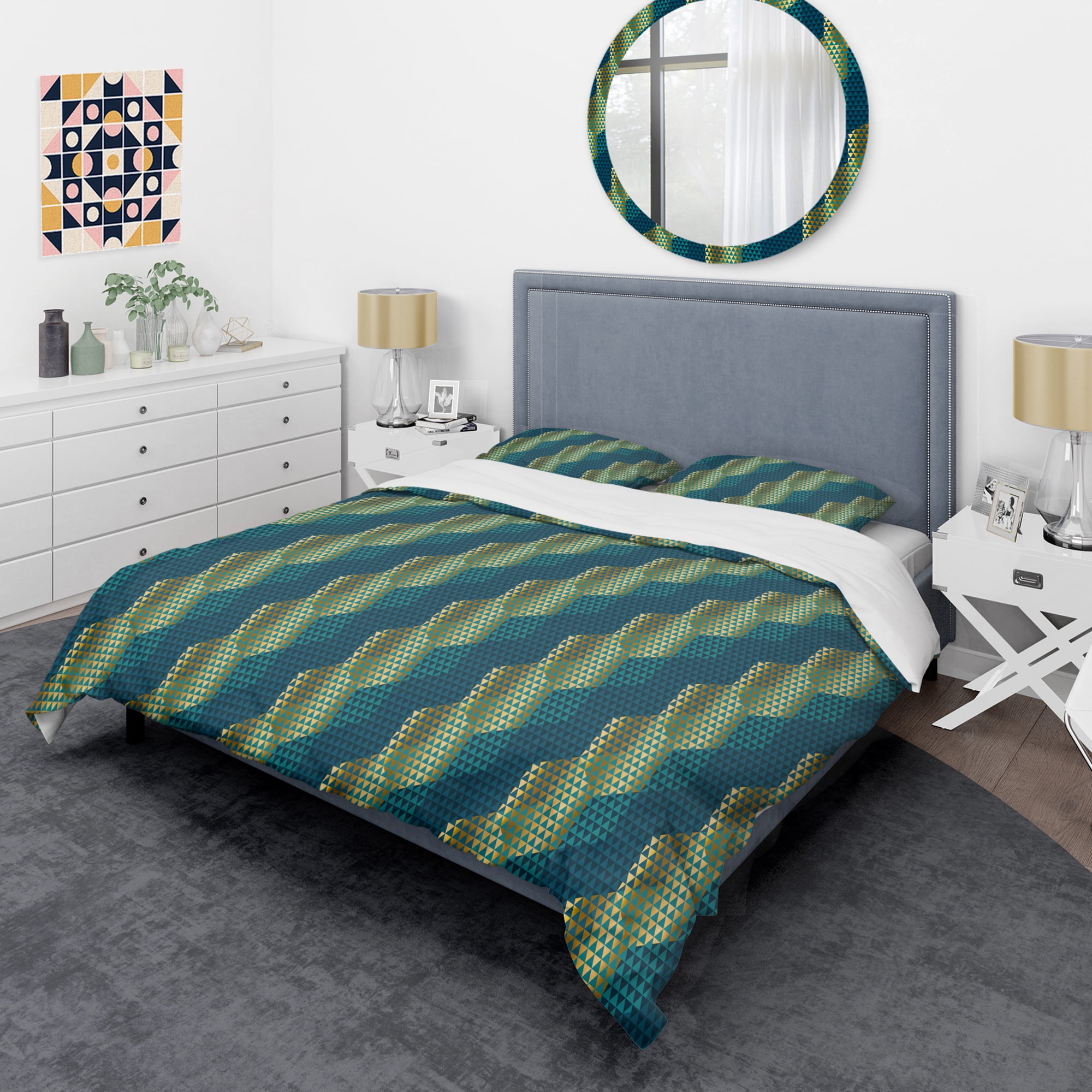 Designart 'Retro Hexagon Pattern V' Mid-Century Modern Duvet Cover Set