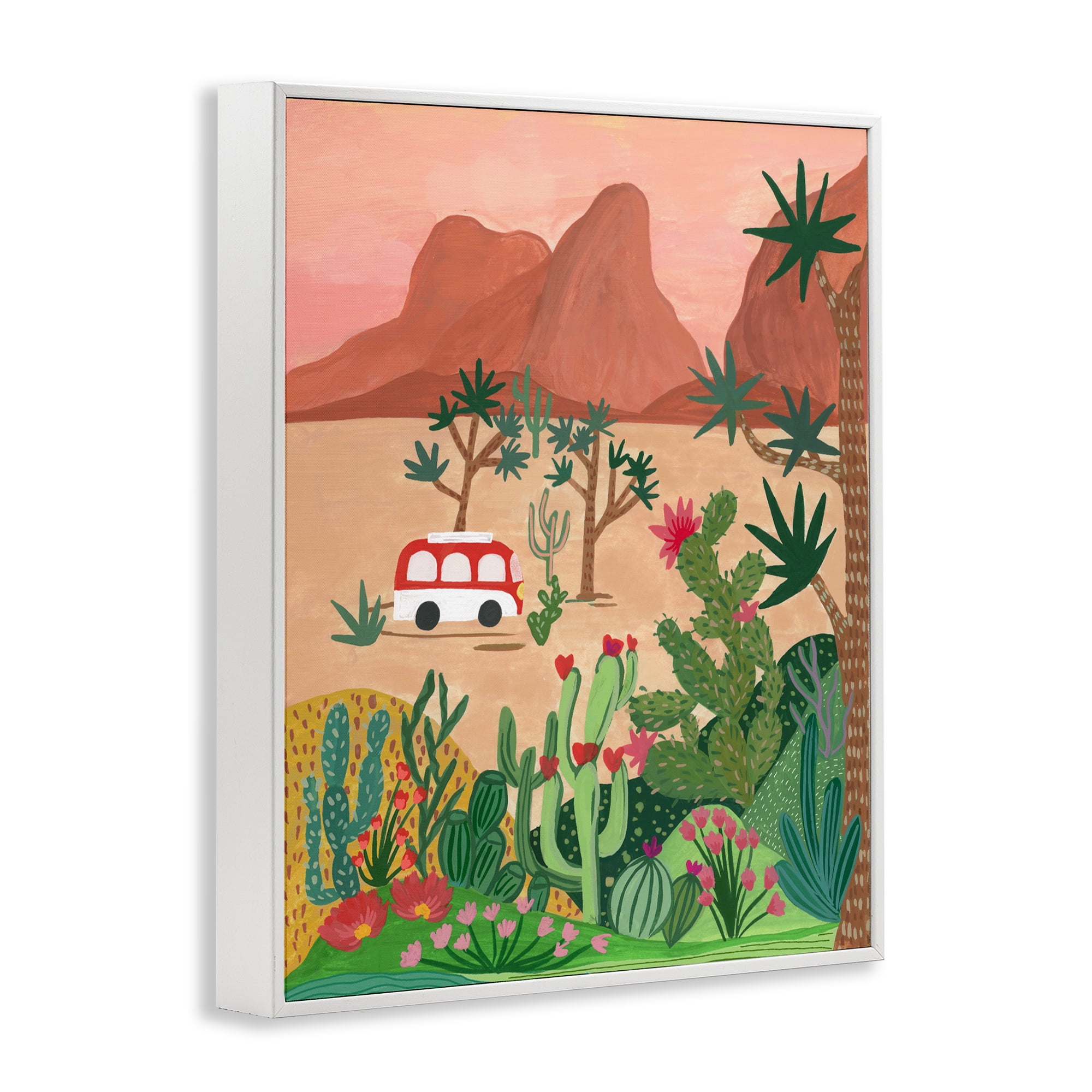 Desert Camper & Cacti White Framed Giclee Art, design by Nabeela Rumi