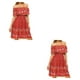 thumbnail image 3 of Vestido corto bohemio Minnieouse floral con hombros descubiertos de algodón Rojo L 2piezas, 3 of 6