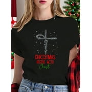 Merry Christmas Women's T-Shirt Christmas Begins With Christ Cross Christian Religious Xmas T-Shirt