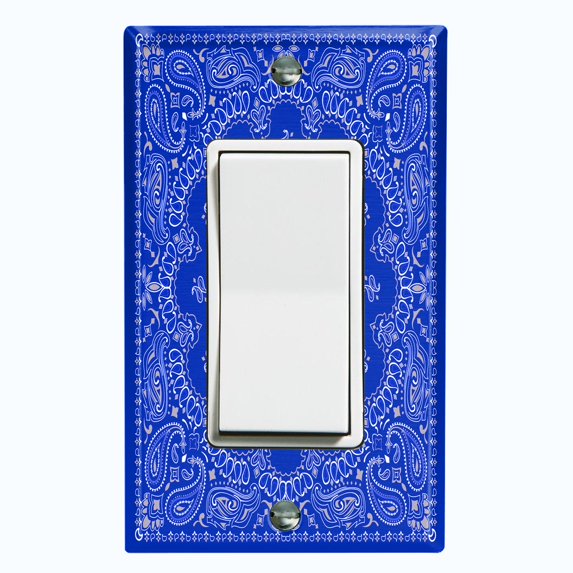Metal Light Switch Plate Cover Blue Floral Bandana Paisley Tile Pattern TIL053