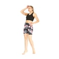 thumbnail image 4 of Women's Athletic Sportswear Solid Bra Top and Patterned Bike Shorts Set in Lotus and Orchid Black Medium, 4 of 5
