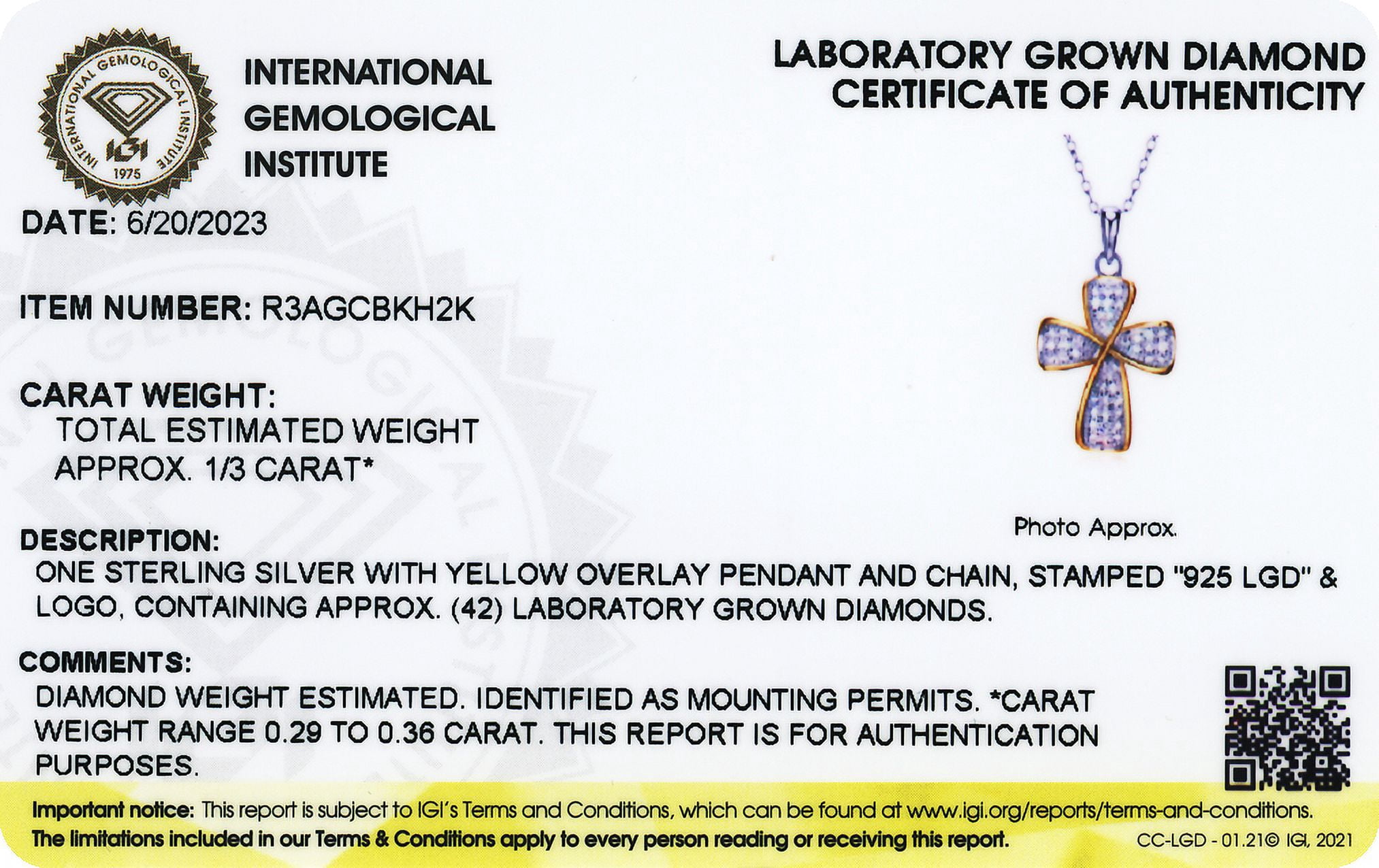 Forever Facets Two-Tone 1/3 CT TW Lab Grown Diamond Cross Necklace, Adult Female