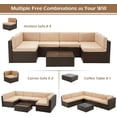 thumbnail image 3 of YODOLLA 7-Piece Patio Furniture Set, Brown Rattan Wicker Outdoor Sectional Sofa Couch with Table Patio Conversation Set for Lawn& Backyard In Beige, 3 of 7