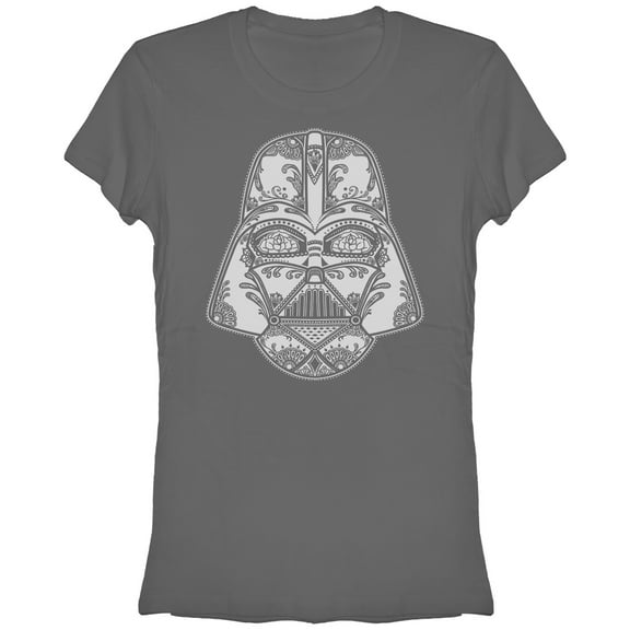 Junior's Star Wars Sugar Skull Vader Helmet  Graphic Tee Charcoal Small