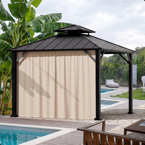 Modern Shade Yard-Dyed Universal Gazebo Curtain Replacement, 10' x 10' Single Panel Sidewall with Zipper, Outdoor Privacy Curtain for Patio & Backyard (Curtain Only)