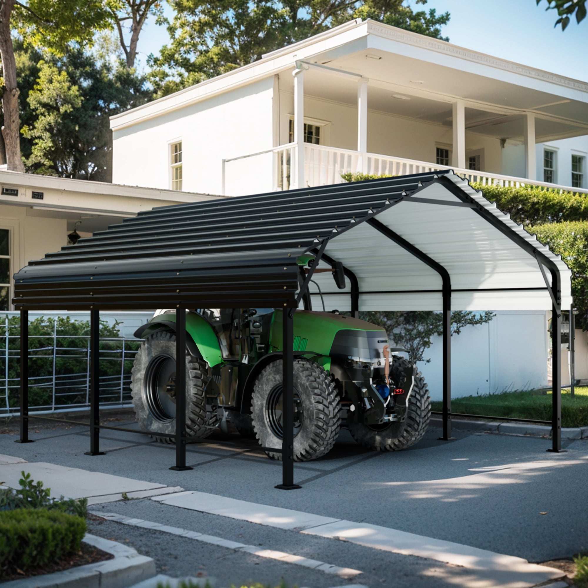 Walsunny Steel Carport 12X15 FT Heavy Duty Carport Canopy with Galvanized Steel Roof and Frame Metal Carport